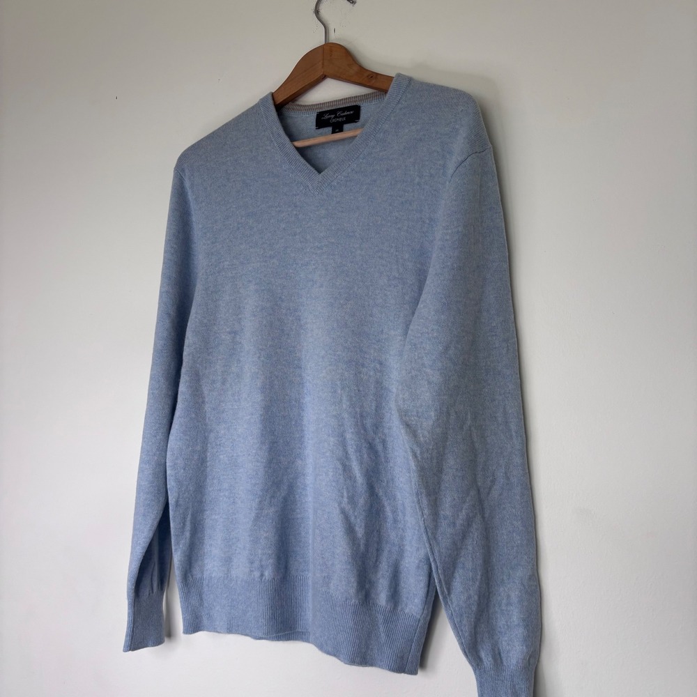 Cremieux Light Blue Luxury Cashmere V Neck Sweater Size Medium